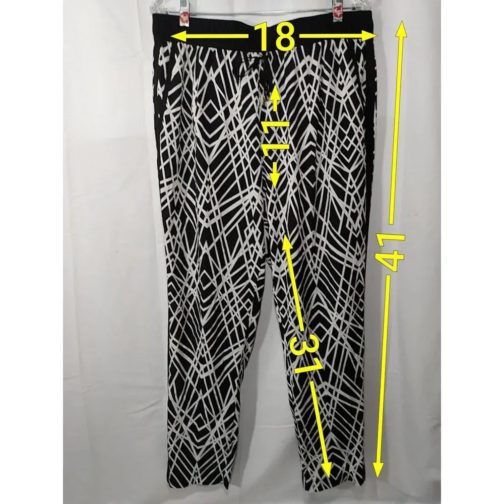 Calvin Klein Women Black White pull on lightweight casual‎ pants Size Large